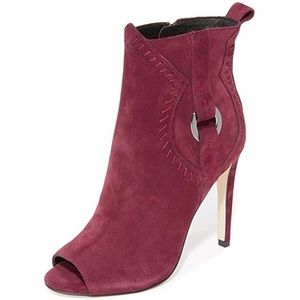 Rebecca Minkoff Ridley burgundy suede boot heel